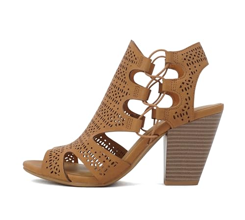 Soda Zuka ~ Women Open Toe Laser Cut High Heel Sandal with Adjustable Ankle Strap