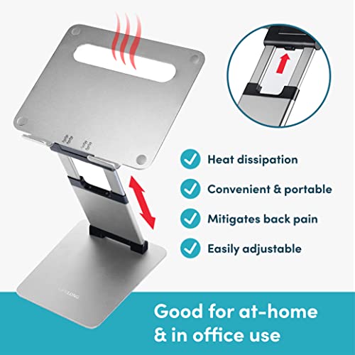 Image of Laptop Stand, Ergonomic Sit to Stand Laptop Holder Convertor, Adjustable Height from 2.1 inch to 13.8 inch, Supports up to 22lbs, Compatible with MacBook, All Laptops Tablets 11-17 inch - Silver | Ergonomic Laptop Stand for Desk, Portable Foldable Computer Stand, Fits 10-17 Inch Laptops & MacBooks