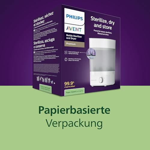 Philips AVENT Babyfläschchen-Sterilisator und -Trockner Premium, entfernt 99,9% der Bakterien, chemikalienfrei, Kapazität für 6 Fläschchen/Sauger/Zubehörteile, Modell SCF293/00