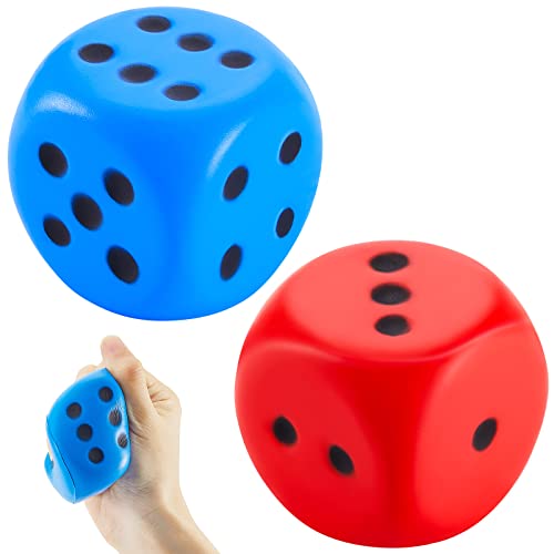 Zomiboo 2 Pcs 2.3 Large Foam Dice for Classroom Jumbo 6 Sided Giant Dices Big Dice Squeeze Anxiety Stress Relieve Toy First Day of School Gifts for Adults Kids Board Game Red Blue