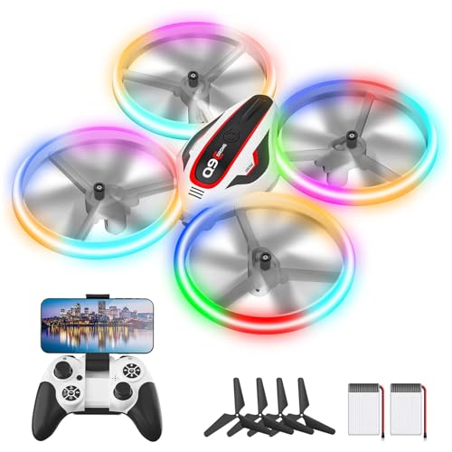 Q9C Drone with Camera for Kids Adults 1080P HD Quadcopter for Kids Cool Toys Gift for Boys Girls with LED Light,Propeller Full Protect,Gestures Selfie,3D Flips,2 Batteries,Easy to Fly