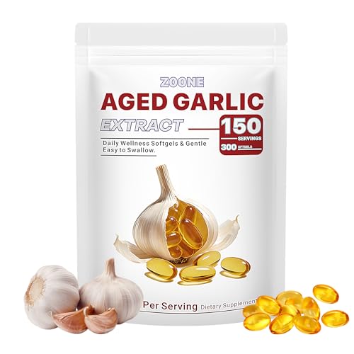 Zoone Aged Garlic Extract Capsules Softgels, Odorless Garlic Supplement, Heart & Immune Antioxidant Support, Easy-to-Swallow, 500 mg Per Serving, 300 Softgels, 150 Servings