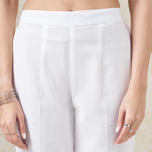 Image of Rangmanch by Pantaloons Women's Cotton Linen Bottoms | Slim Tapered Fit | Mid Rise Waist | Ankle Length