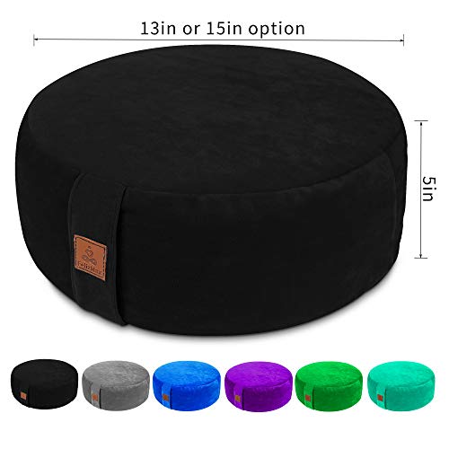 FelizMax Velvet Zafu Buckwheat Meditation Cushion, Round zabuton Meditation Pillow, Yoga Bolster, Floor