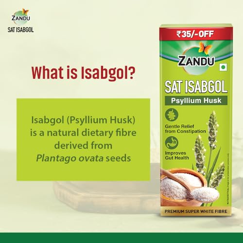 Image of Zandu Sat Isabgol (Psyllium Husk)200gm| Premium Super White Fibre | Gentle relief from Constipation | Improves Gut Health| Eases Bowel movement | No Added Sugar | Natural & Safe