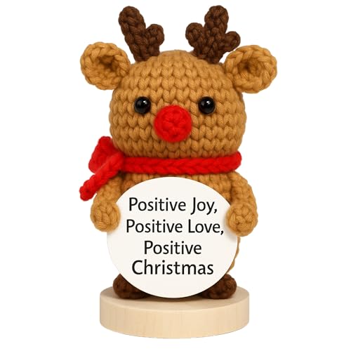 PICKLE BUDDIES Positive Reinder Crochet Amigurumi Inspirational - Handmade Emotional Support Crochet Doll Christmas Desk Table Decor Gifts Emotional Support Plush for Anxiety & Stress Relief Gift