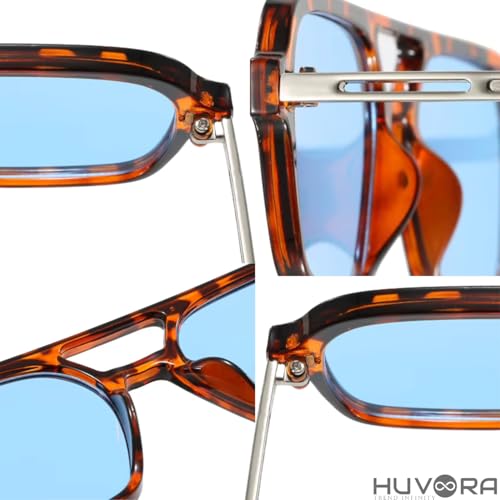 Image of Retro Flat Square 70's Aviator Double Bridge Metal Sunglasses for Men Women | Anti Blue UV Protection Zero Power Stylish Computer Night Driving Glasses | Trendy Branded Goggles