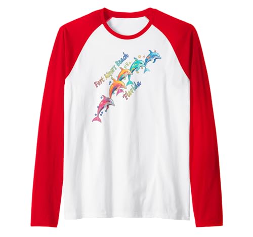 Amante de los delfines Fort Myers Beach FL Familia Vacaciones en la playa Camiseta Manga Raglan