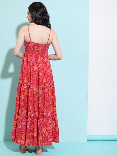 Image of Tokyo Talkies Womens Shoulder Straps Floral Printed Maxi Dress | Tiered & Ruched | Perfect for Vacations, Brunches & Summer Outings | Dress for Women | Women Dress | Stylish Women Dress