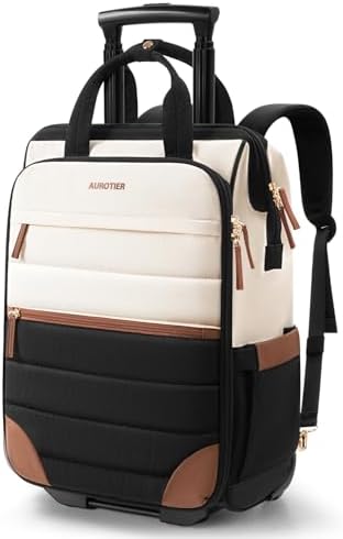 Rolling Puffer Backpack for Women, Travel Backpack with Wheels, 1...