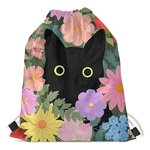 Daulesho Women Drawstring Backpack Tote Gym String Shoulder Daybag Sports Travel Swimming Bag, Black Cat, S Cover