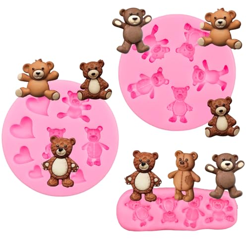 MEMOVAN Bear Silicone Fondant Mold 3pcs Bears Candy Chocolate Molds For Teddy Bear Cake Decoration...