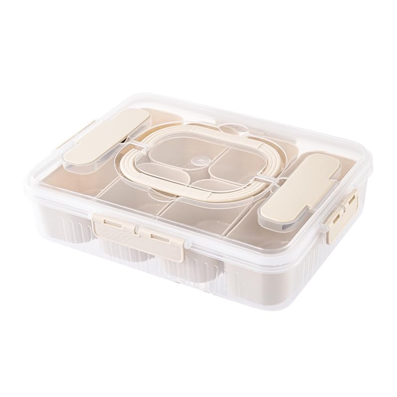 Caja de aperitivos con compartimentos, 8 compartimentos, plato de aperitivos con tapa, versátil caja de aperitivos con 6 tenedores de acero inoxidable, reutilizable para frutos secos, frutas, verduras