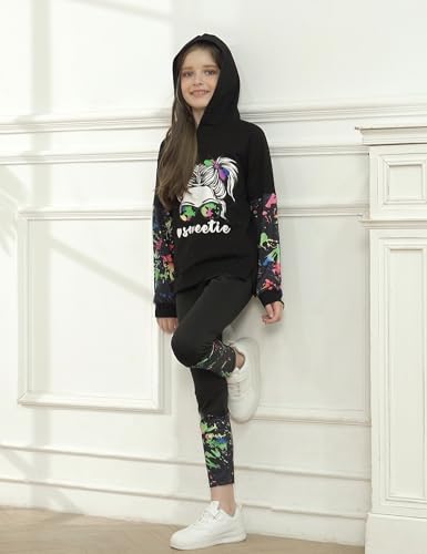 Image of Gaupafmb Girls Clothes Cool Girl Print Tie Dye Hoodie Pullover Sweatshirt Leggings 2PC Outfits