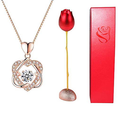 OonlyoO Creative Rose Flower Jewelry Box with Cubic Zirconia Necklace Rose Ring Box Necklace Jewelry Storage Box for Rings, Earrings and Brooches