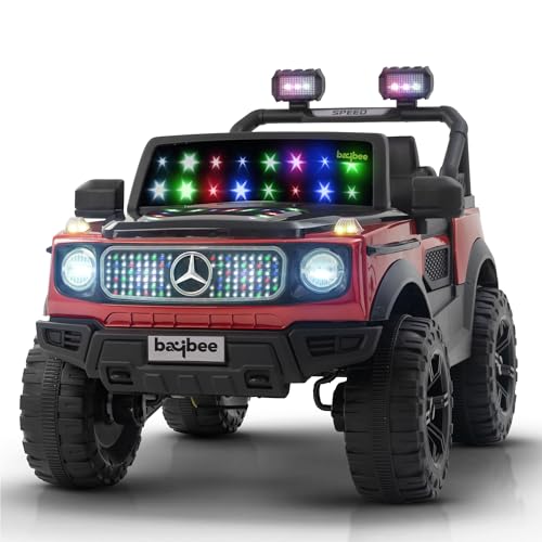 Image of Baybee Benzie Pro 4x4 Battery Operated Jeep for Kids, Ride on Toy Kid Car with RGB Windshield Light & Music | Baby Big Battery Cars | Electric Jeep Car for Kids to Drive 2 to 6 Years (Painted Red)