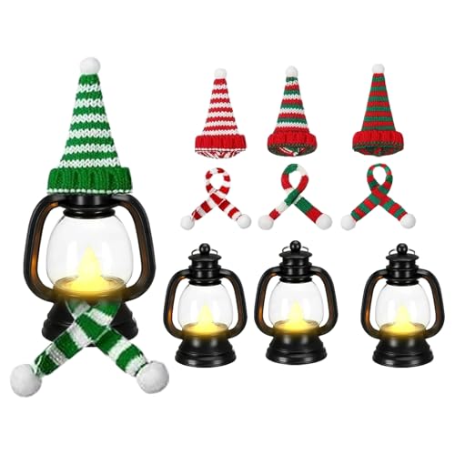 Hqunjikp Linterna de muñeco de nieve para exteriores, mini decoración de luz de Navidad, linterna de fiesta con sombreros, bufandas, para mesa interior, jardín, porche, fiesta, árbol, vacaciones de