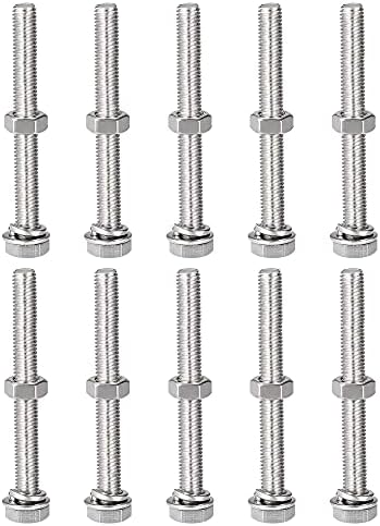 sourcing map M8 x 50mm Hex Head Screws Bolts, Nuts, Flat & Lock Washers Kits, 304 Stainless Steel Fully Thread Hexagon Bolts 10 Sets