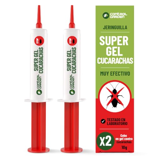 CONTROL GARDEN X2 Super Gel Cucarachas Jeringuilla 10g | Insecticida Jeringa Cebo Potente Eliminacion Total Nido y Colonia | Mata Cucaracha Profesional Interior Exterior Efecto Letal | Veneno Cucracha