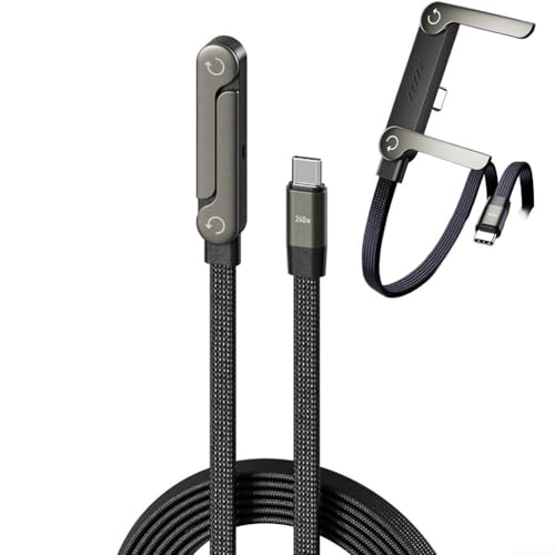 Chargeur de Téléphone Latéral, Charge Rapide 240W, Chargeur Invisible 2-en-1 USB C, Câble de 1,5m/4,9pi de Longueur Avec Support de Téléphone Intégré Pour Smartphones et Tablettes (240W C-C)