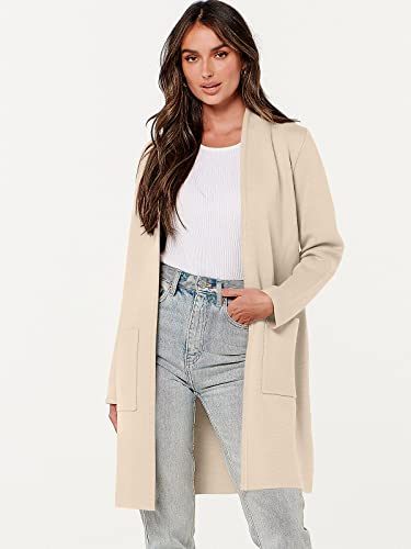 Anrabess Cardigan Sweater For Women Casual 2023 Fall Fashion Clothes Classy Long Sleeve Open Front Knit Coatigan Soft Cozy Cardigan Coat Jackets Outwear 952Kaqi-M Beige #TOP1