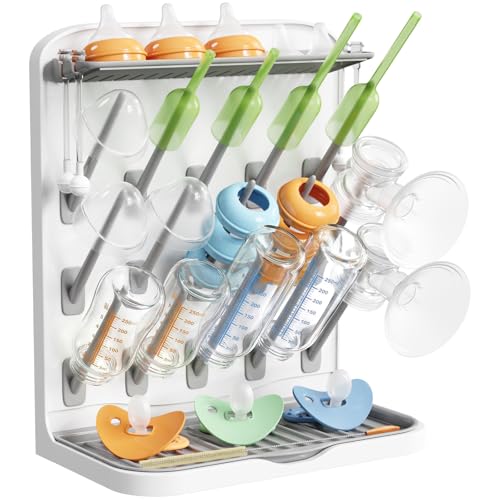 Image of Lifewit Large Baby Bottle Drying Rack with 15 Hooks, Newborn Essentials Must Haves, Countertop Holder Organizer for Baby Stuff, Rack Dryer for Pacifiers, Weighted Straws, Pump Parts