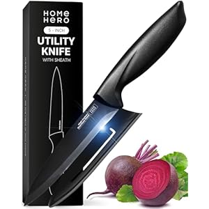 Home Hero 2 Pcs Vegetable Knife with Sheath – High Carbon Stainless Steel Chopping Knife with Ergonomic Handle – Razor-Sharp Multi-Purpose Kitchen Knife for Chopping Vegetable and Cooking (Black)