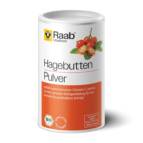 Raab Vitalfood Bio Hagebutten-Pulver Premium-Sorte AP-4 Hagebutte aus dem Süden von Chile mit natürlichem Vitamin C für eine normale Kollagenbildung & Knorpelfunktion (500g)