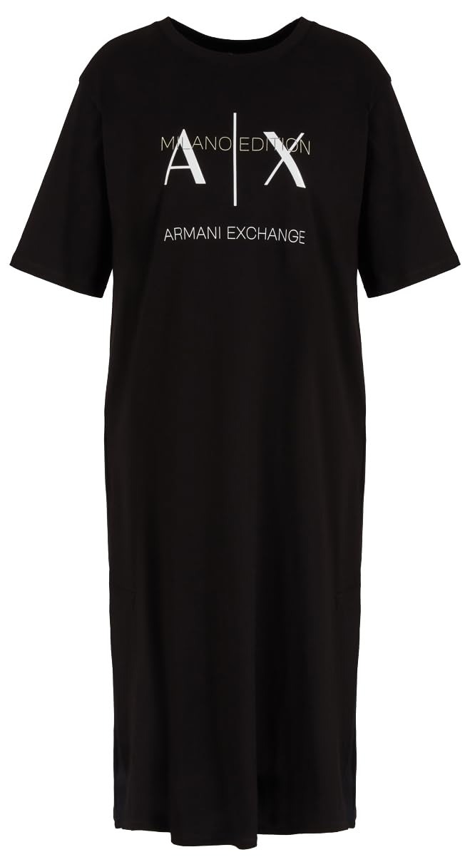 Armani Exchange Vestido Informal para Mujer, Tejido orgánico, Logotipo T, Negro, S