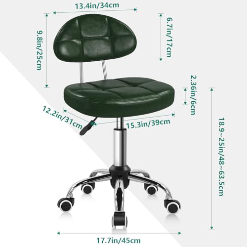 Image of BFTOU Square Minimalist Swivel Stool with Wheel for Work SPA Shop Massage Height-Adjustable and Cost-Effective Rolling Stool Chair with Back (Green)