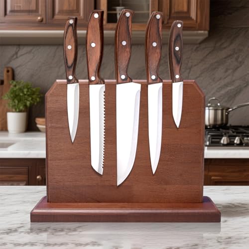 Diagsh Knife Set, 5-Piece Kitchen Knife Set with Handcrafted Magnetic Wood Block Holder, Stainless Steel Chef Utility Bread Fruit Knives