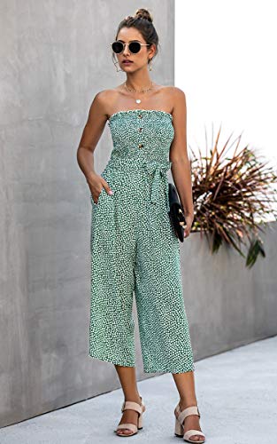 Angashion Women’s Jumpsuit-Casual Off Shoulder Sleeveless Ruffle Button Belt Wide Leg Jumpsuits Rompers Summer Green Xxl #TOP1