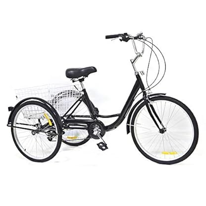 24 Zoll Zahnräder Dreirad für Erwachsene 8 Geschwindigkeit Erwachsenendreirad Shopping mit Korb 3 Rad Fahrrad für Erwachsene Adult Tricycle Comfort Fahrrad Outdoor Sports City Urban (24 Zoll, Schwarz) – Bild 4