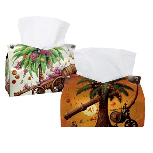 2 pack Leather Tissue Box Cover – Date Palms & Iftar Cannons Tissue Box Holder Decorative for Bathroom, Home Office Decor