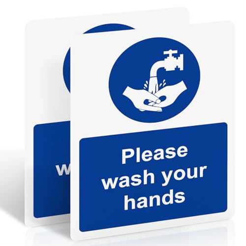 2pc Please Wash Your Hands Sign - 200mm x 150mm - Self-Adhesive Vinyl Sticker, UV Printed, Matte Finish - EN ISO 7010 Standard
