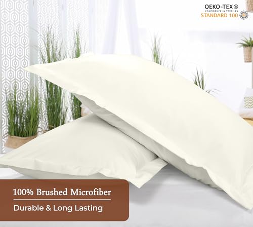 Image of Royale Linens Pillow Shams 2 Pack Euro Size 26x26 Inch - Brushed 1800 Microfiber - Bed Shams, Wrinkle & Fade Resistant Super Soft and Cozy - Envelope Closure - Oxford Pillowcase (Euro,Ivory)