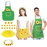 Zidoley 4 unidades de disfraz de girasol para mujer con diadema de girasol, falda de tul amarilla y delantal de jardinero, disfraz de flores, disfraz de mujer, para divertido, carnaval, fiesta