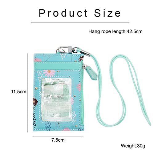 Floral Lanyard Wallet With Zipper Pouch, Lanyard Wallet Leather Zip Id Case With Lanyard Wallet Lanyard Lanyards For Id Badges Floral Lanyard Badge Holder With Zipper For Women Fashion（Green） #TOP6