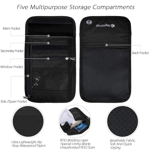 omystyle neck wallet rfid passport holder for travel adjustable neck strap waterproof neck pouch for men amp women to keep cash credit cards and documents safe black 8x6