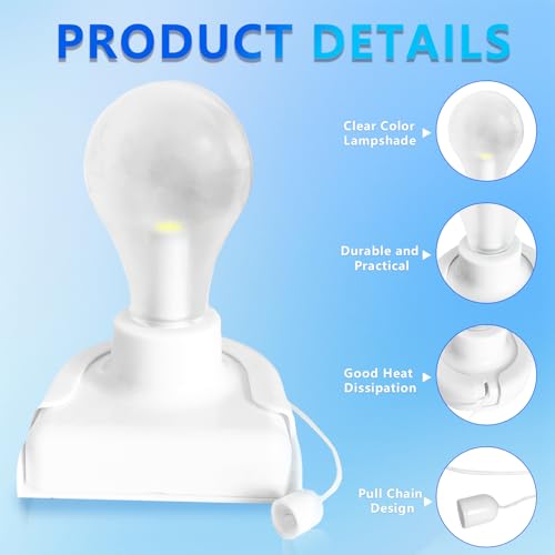 Image of Battery Operated Light Bulb with Pull Chain, 2 Pack Wireless Stick-Up LED Closet Light Bulb, Self Adhesive Wall Mounted Light Fixture for Cabinet Bedroom Living Room Kitchen, Clear Cover