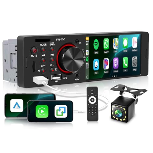 Car Stereo Single Din with Apple CarPlay, Android Auto, Sellrich 4-Inch IPS Touch Screen, Bluetooth 5.1, FM/RDS Radio,Head Unit with Mirror Link EQ USB/TF Card/Aux Ports Backup Camera