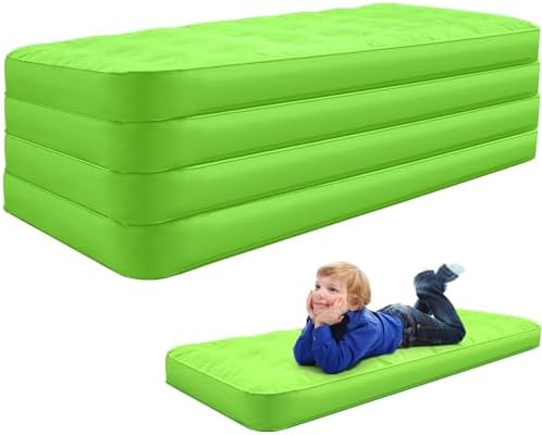 Leyndo Kids Air Mattress Bulk Toddler Inflatable Bed Blow up Camping Sleeping Pad 61.81 x 25.98 x 9.06 Inches Kid Inflatable Airbed for Kids Aged 3-10 Years Old (4, Green)