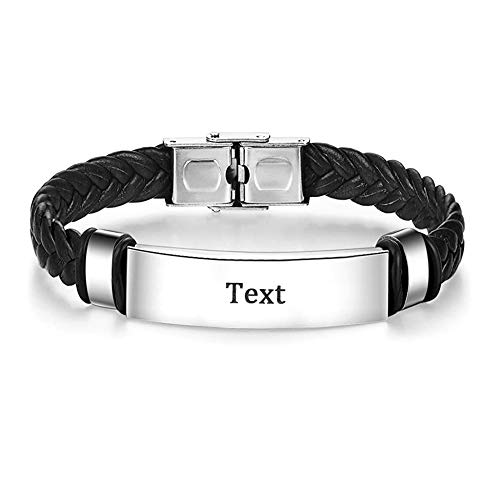 LisaKette Armband mit Gravur, Personalisiertes Armband für Männer Unisex Lederarmband Herren mit Gravur 1-4 Namen Geflochtenes Lederarmband Freundschaft Familie Geschenk für Valentinstag Geburtstag Cover