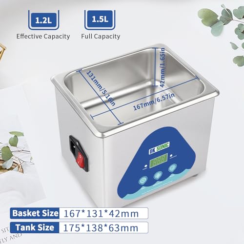 Image of DK SONIC Ultrasonic Cleaner,1.5L 60W Stainless Steel Ultrasonic Jewelry Cleaner with Cleaning Basket,Timer,Digital Sonic Cleaner for Cleaning Jewelry,Eyeglasses,Coins