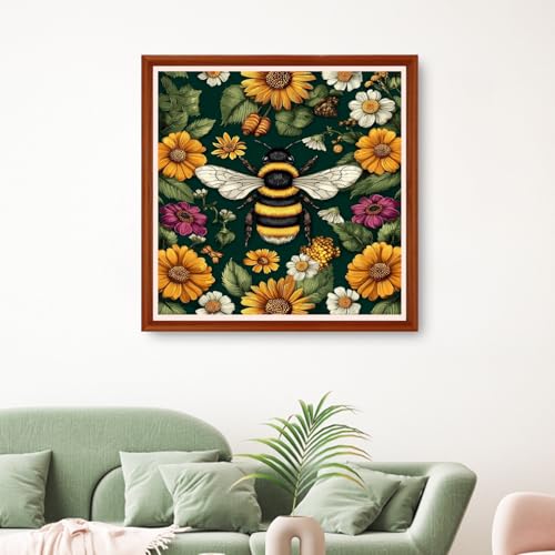 Image of Hopeart Stamped Cross Stitch Kits for Beginner Embroidery Kits for Beginners Adults DIY 11CT Cross Stitch Patterns Needlepoint Kits Crossstitching Kits-Bees Collect Honey 18x18 inchs