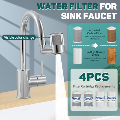 Image of CECEFIN Sink Faucet-Mounted Water Filters - 720 Rotating Water Filtration System, 2-Mode Spray, Carbon Filter Cartridges for Reduces Chlorine, Hard Water Softener, Last 528 Gallons Tap Water Purifier
