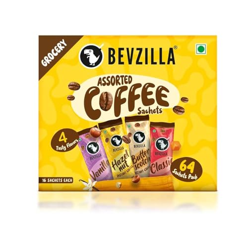 Image of Bevzilla Assorted Instant Coffee Powder 128g | Mixed Flavours | Rich Aroma & Smooth Taste | Easy to Prepare