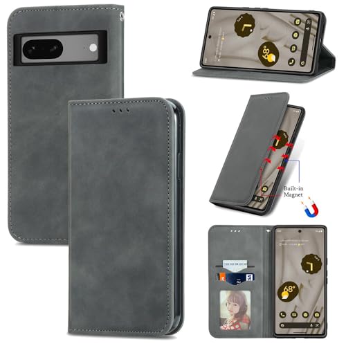 Coque magnétique Google Pixel 8A en cuir gris pour vos déplacements - 3