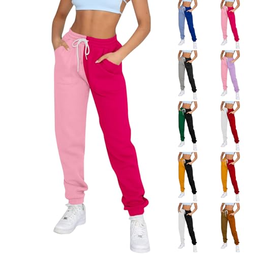 Joggers for Women Y2k Color Block Fleece Sweatpants Casual Drawstring High Waisted Athletic Jogger Pants with Pockets