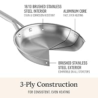 Calphalon Brushed 3-Ply Stainless Steel Cookware Set w/Turbo Heat Tech 10-Piece Set Includes Frying Pans, Pots and Pans Set, Induction, Oven Safe 450F, Brushed Stainless Silver — image 3